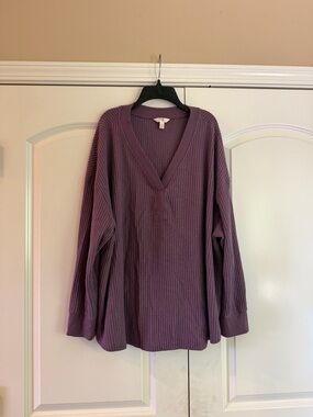 Terra & Sky Plum V-Neck Waffle Knit Pullover